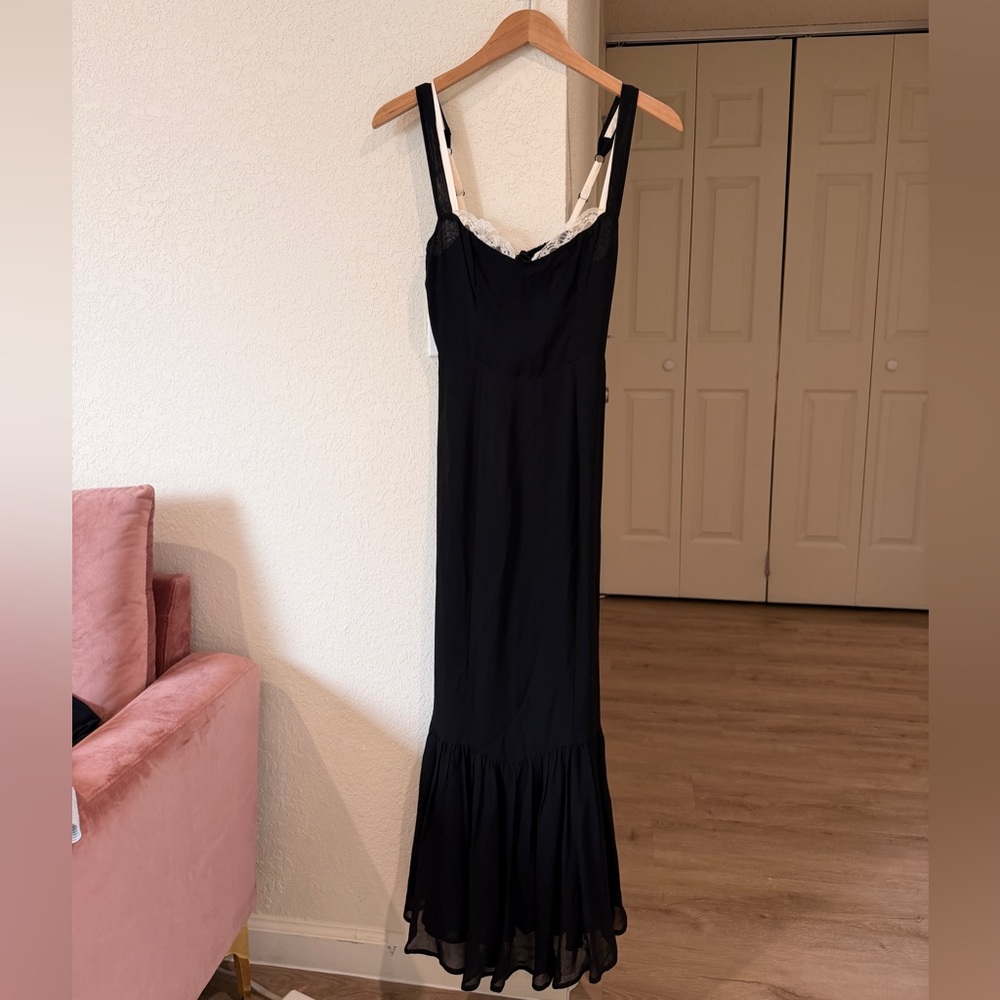 Reformation Irisa Dress - Black Lace-Trim Maxi Dress (Size 0) (NWT) - MSRP $278